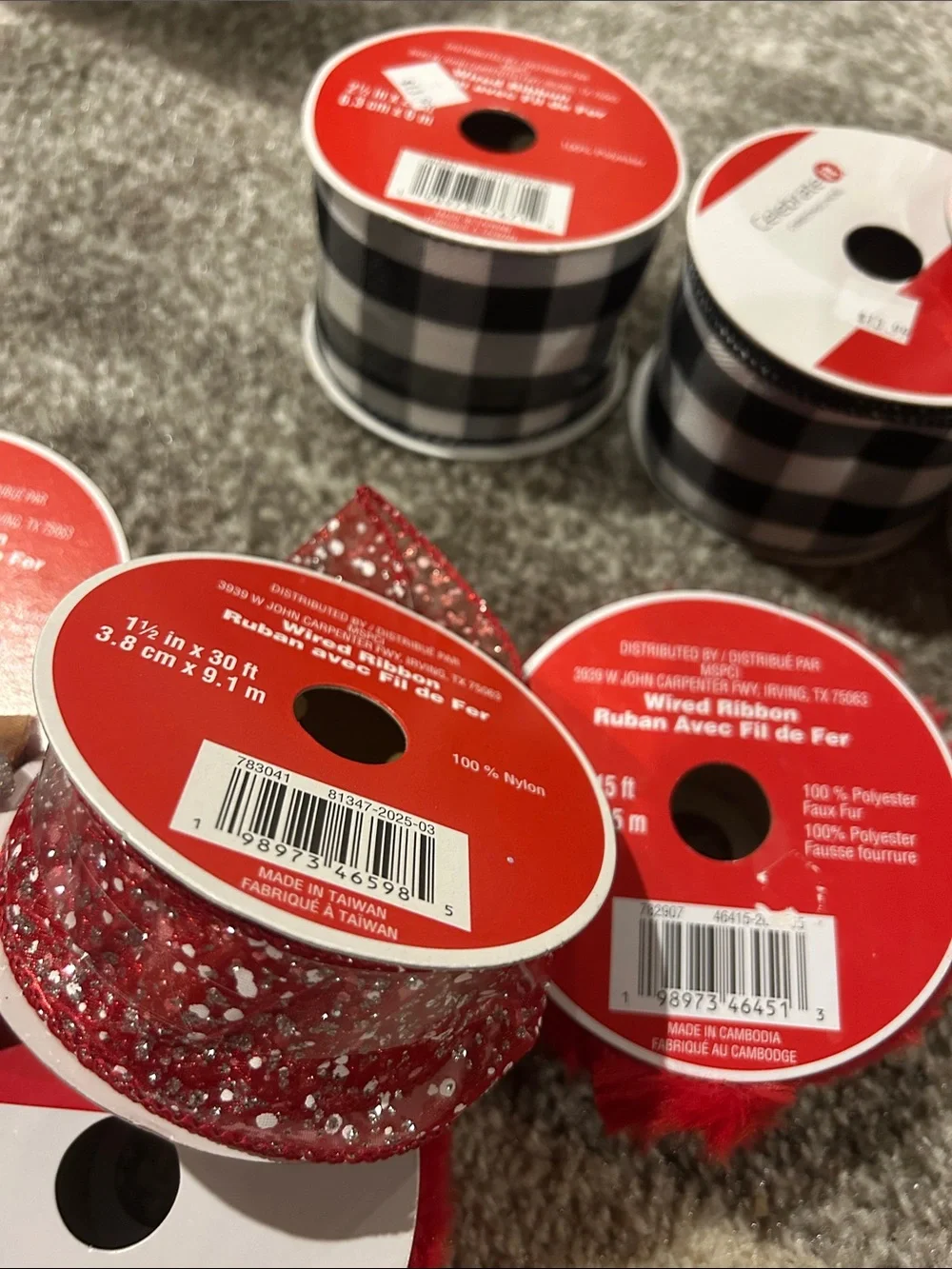 Holiday Ribbon Craft assorted Set - Red, Silver, Gold, Green, plaid